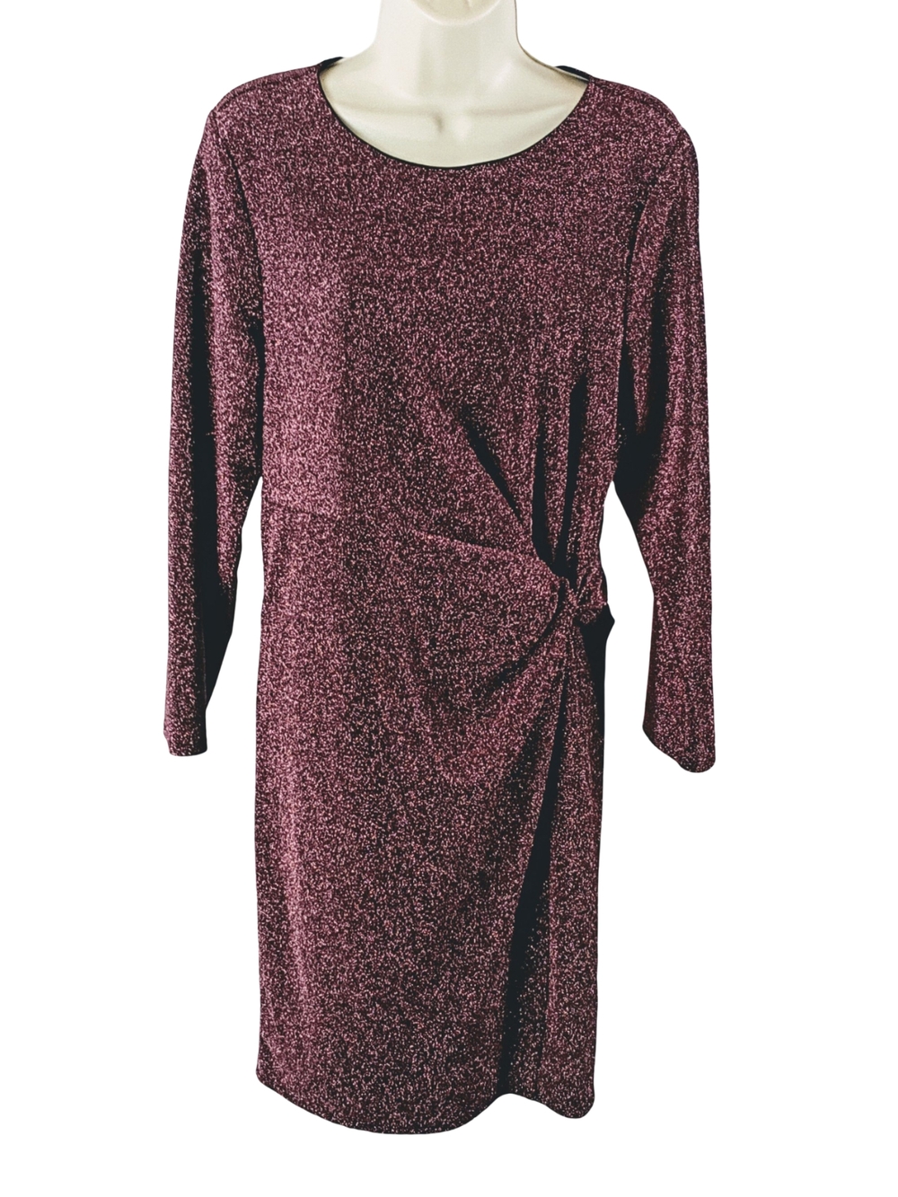 Torrid Glitter Knit Twist Long Sleeve Midi Dress - Burgundy